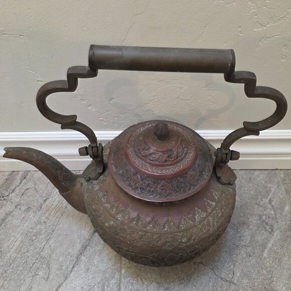 Antique Middle Eastern Persian Qajar Handmade Tin Cooper Kettle Coffee Tea Pot - Picture 2 of 11